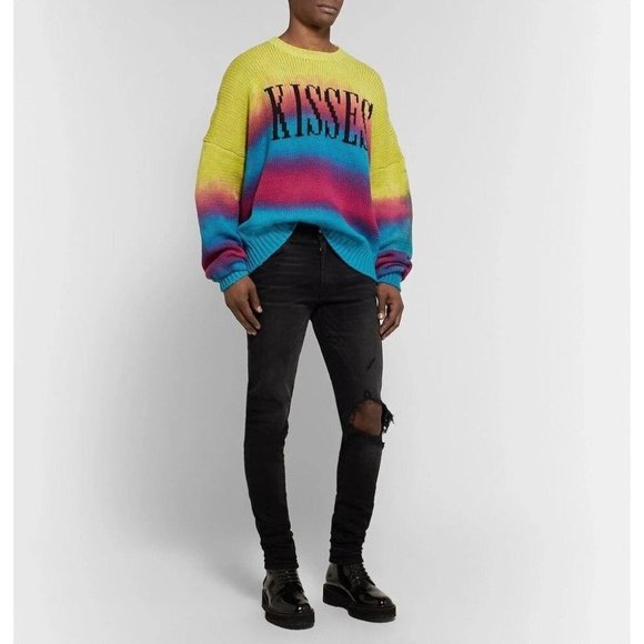 Amiri Oversized Tie-Dyed Intarsia Kisses Sweater M Mens Oversized Rainbow NWT - Picture 15 of 16